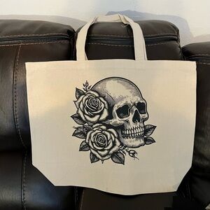 Skull and Roses Canvas Tote Bag